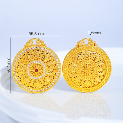 Gold Sand Compass Pendant - Zircon Crushed Ice Sunflower & Eight Lucky Symbols | DIY Jewelry Findings