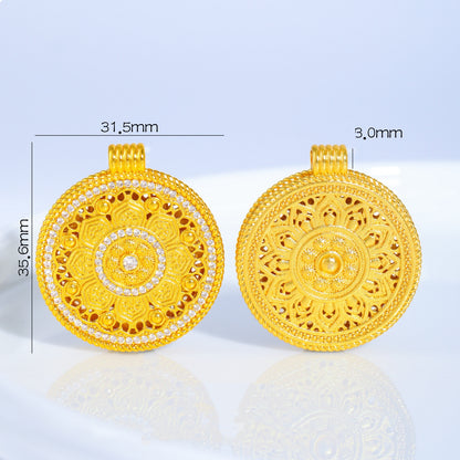 Gold Sand Compass Pendant - Zircon Crushed Ice Sunflower & Eight Lucky Symbols | DIY Jewelry Findings
