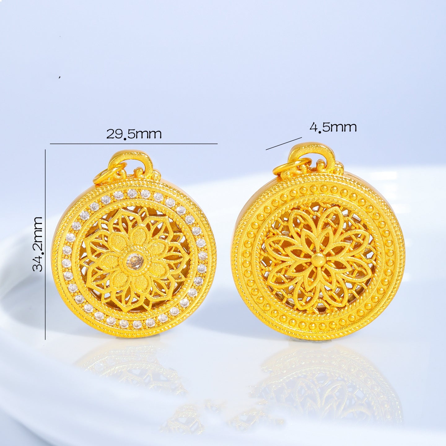 Gold Sand Compass Pendant - Zircon Crushed Ice Sunflower & Eight Lucky Symbols | DIY Jewelry Findings