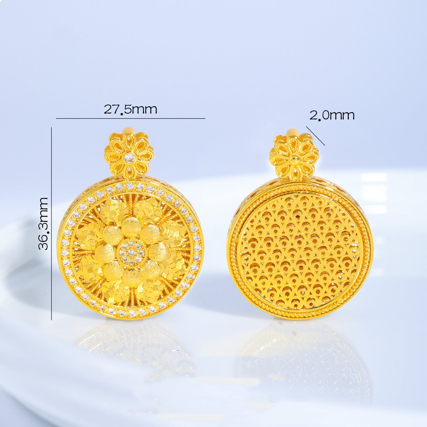 Gold Sand Compass Pendant - Zircon Crushed Ice Sunflower & Eight Lucky Symbols | DIY Jewelry Findings