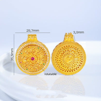 Gold Sand Compass Pendant - Zircon Crushed Ice Sunflower & Eight Lucky Symbols | DIY Jewelry Findings