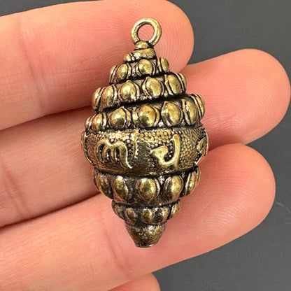 Brass Conch Shell Pendant | Tibetan Dungkar Dharma Horn | Six Syllable Mantra Buddhist Amulet