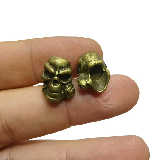 2PCS Vintage Bronze Skull Large Hole Beads - Gothic Craft Supplies for DIY Bracelets, Necklaces & Edgy Jewelry