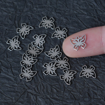 10PCS Mini Stainless Steel Openwork Butterfly Charms, Nature Inspired Findings