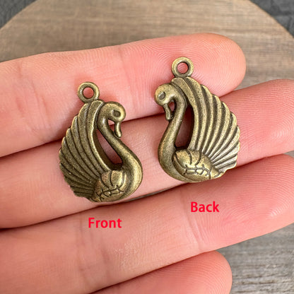 6PCS Antique Bronze Swan Charms for Handmade Jewelry Making Supplies