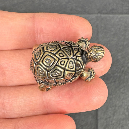 2PCS Vintage Brass Longevity Turtle Figurines, Feng Shui Tortoise Decor, Good Luck and Prosperity Symbol