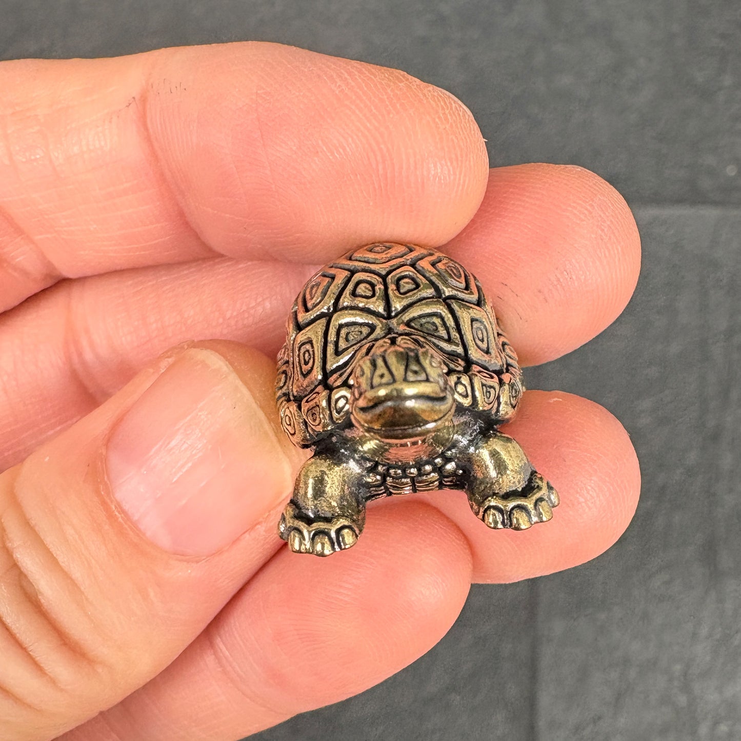 2PCS Vintage Brass Longevity Turtle Figurines, Feng Shui Tortoise Decor, Good Luck and Prosperity Symbol