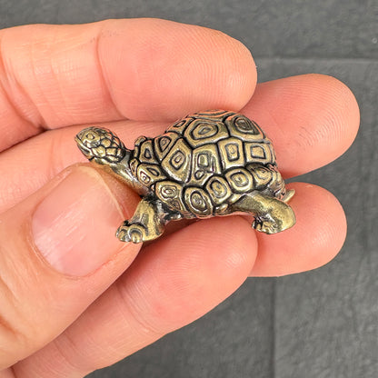 2PCS Vintage Brass Longevity Turtle Figurines, Feng Shui Tortoise Decor, Good Luck and Prosperity Symbol