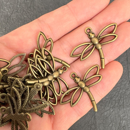 20PCS Antique Bronze Hollow Dragonfly Pendants, Craft Supplies