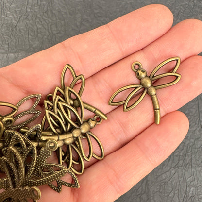 20PCS Antique Bronze Hollow Dragonfly Pendants, Craft Supplies